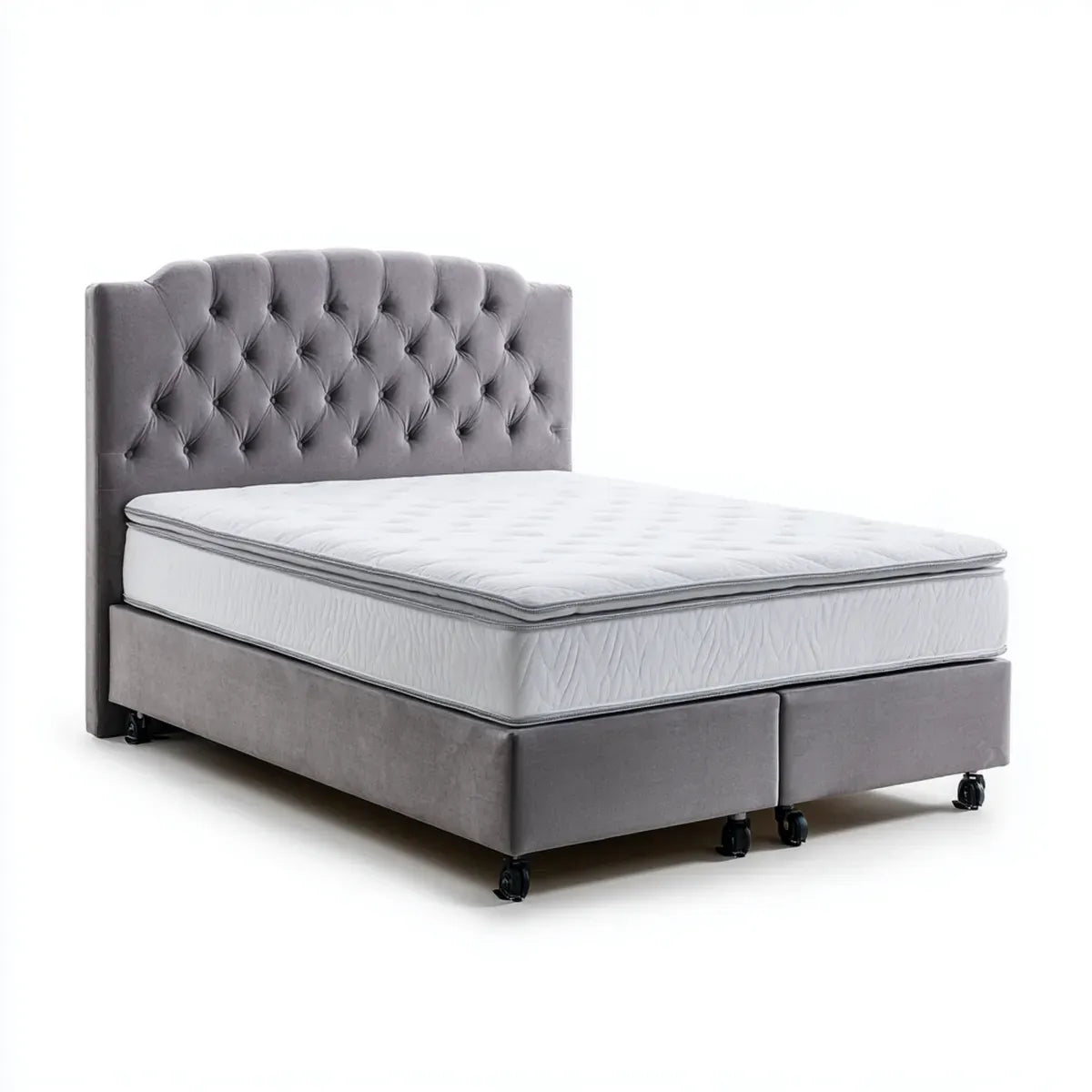 Łóżko dwuosobowe, Box Spring łóżko podwójne szary 180 x 200 cm poliester inclusive prostokątny z materac