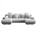 Sofa, Krajobraz mieszkalny U- kształt biały szary z ottomanem ze sztucznej skóry PU 330 x 170 x 95 cm