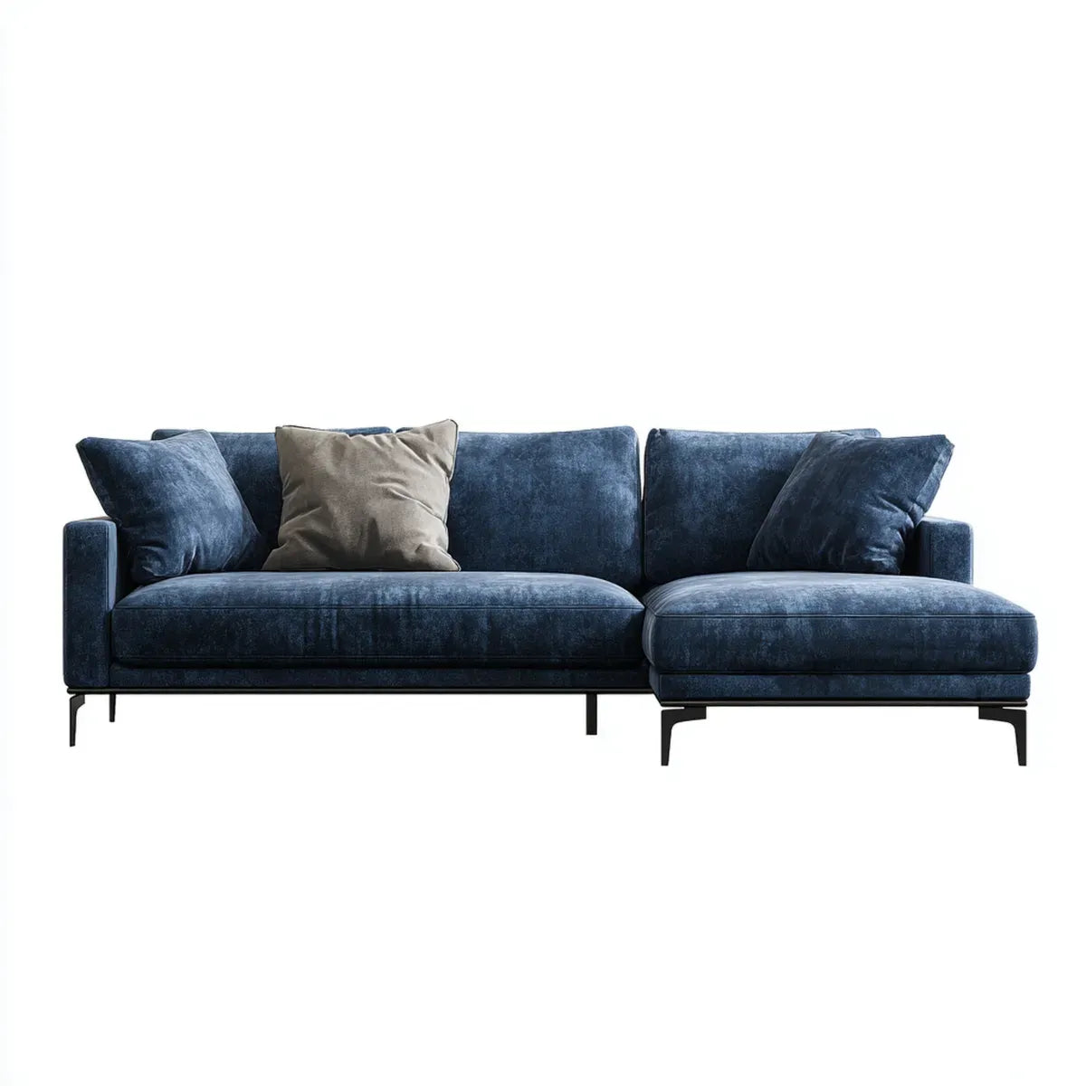 Sofa, Kanapa narożna z rekamierem po prawej ciemnoniebieskiej 260 x 160 x 85 cm poliestru z prostokątem inclusive