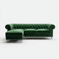 Sofa, Chesterfield narożna sofa z ottomanem w kolorze zielonym 275 x 165 x 78 cm poliestrowy aksamit w kształcie L