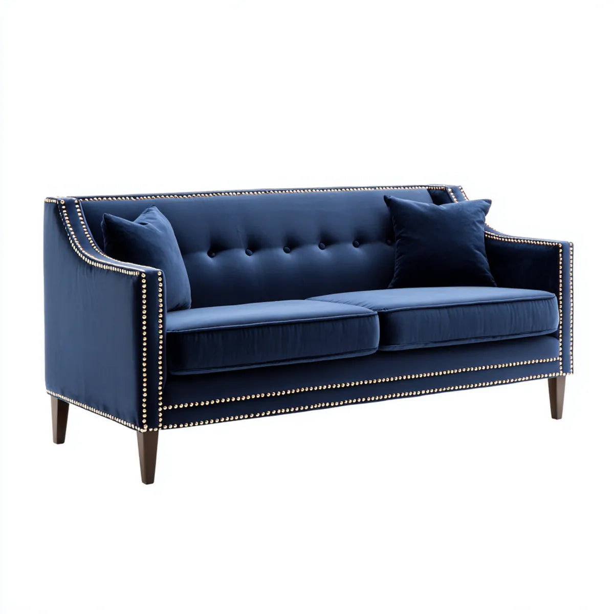 Sofa, 2-fotela ciemnoniebieska 160 x 85 x 85 cm z poliestrową tapicerką aksamitną prostokątną